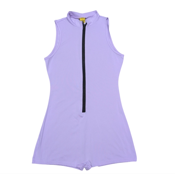 Daisy Pastel Lavender One Piece Zip Up High Neck Bodysuit Unitard Leotard Small - Picture 1 of 8